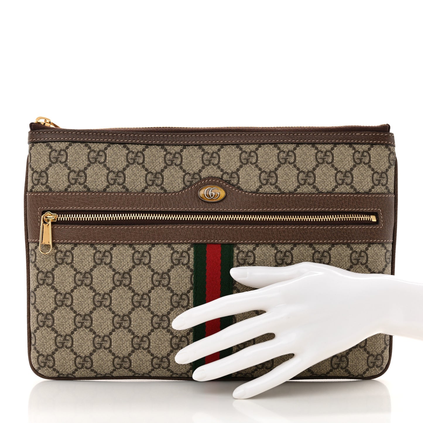 GG Supreme Monogram Large Ophidia Pouch Clutch Brown