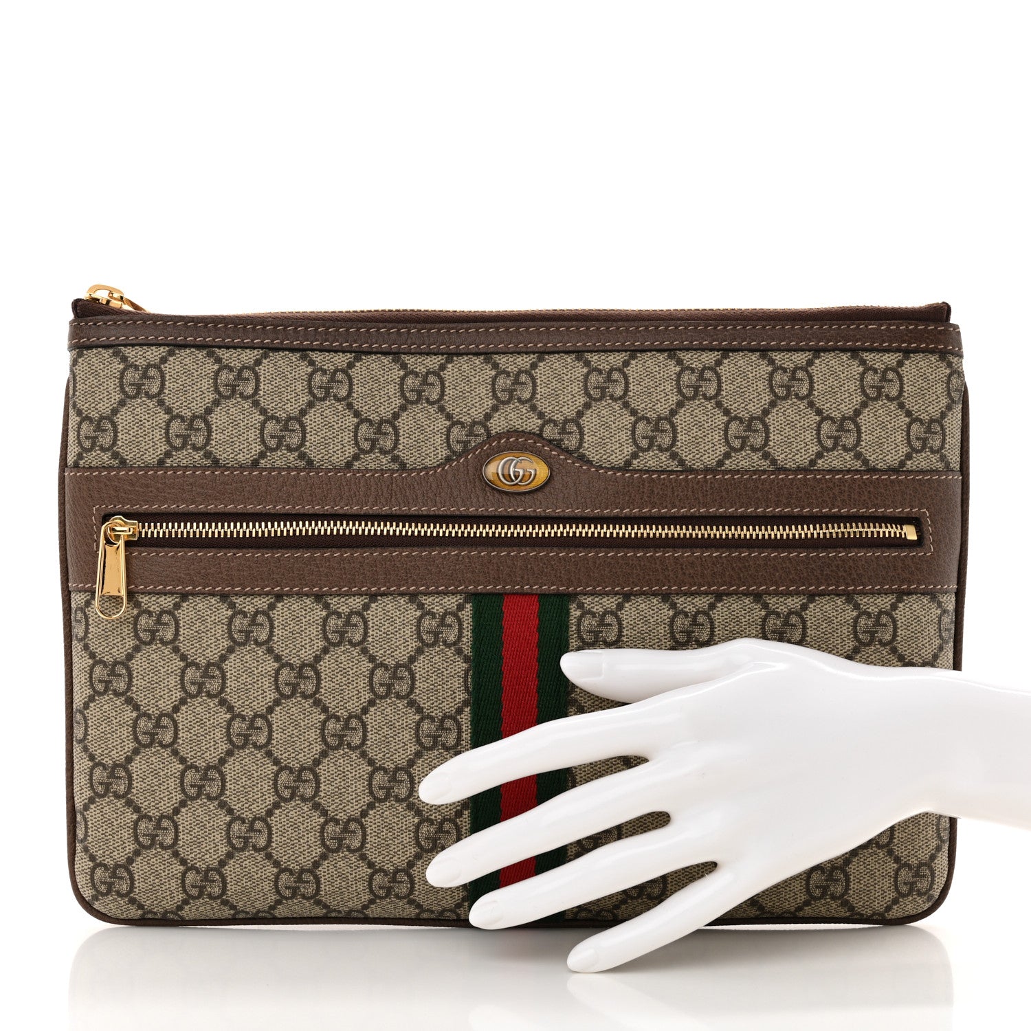 Gucci GG Supreme Monogram Large Ophidia Pouch Clutch Brown 2 of 11