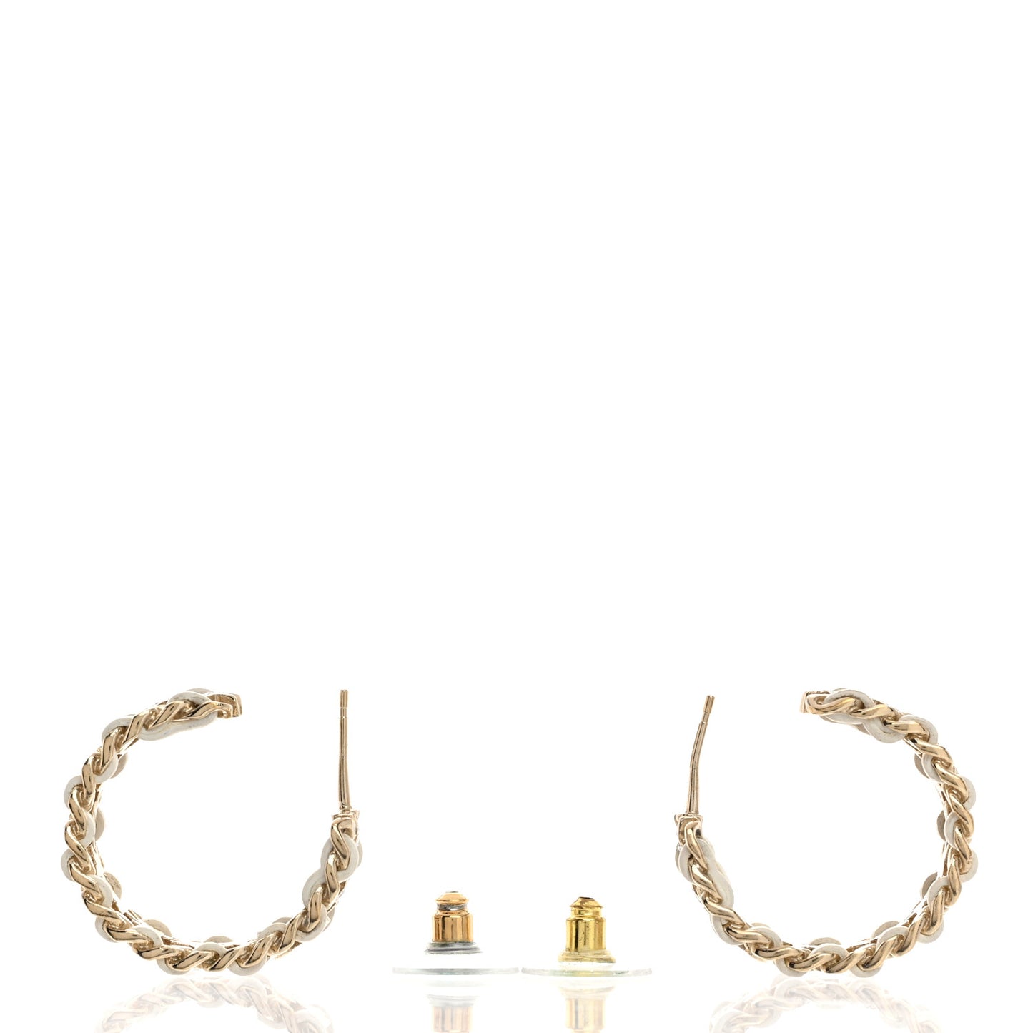 Lambskin Crystal Star Chain Hoop Earrings Gold White