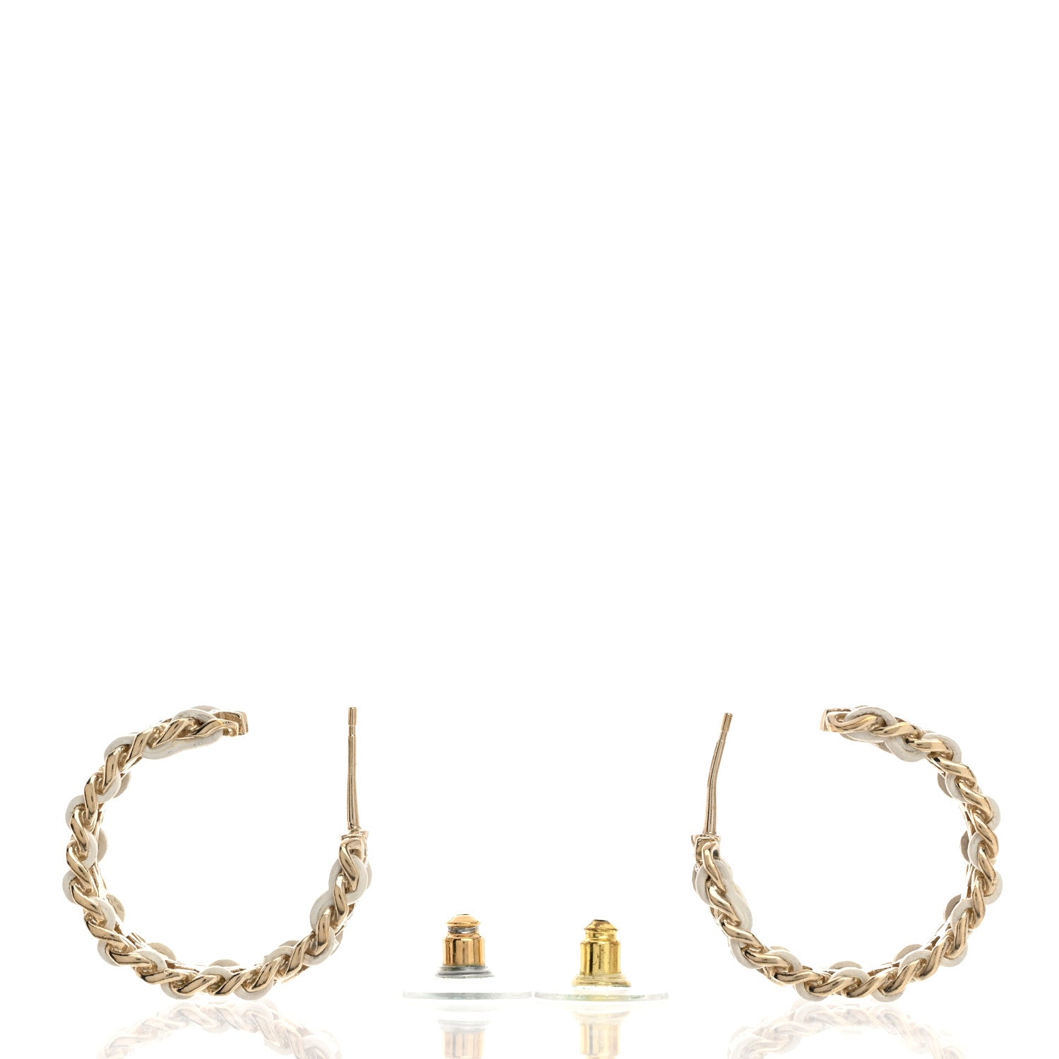 Chanel Lambskin Crystal Star Chain Hoop Earrings Gold White 3 of 4
