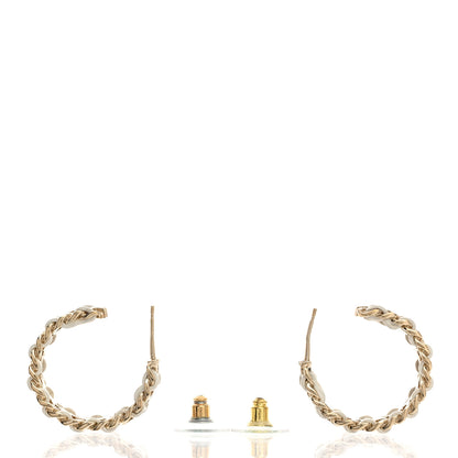 Chanel Lambskin Crystal Star Chain Hoop Earrings Gold White 3 of 4