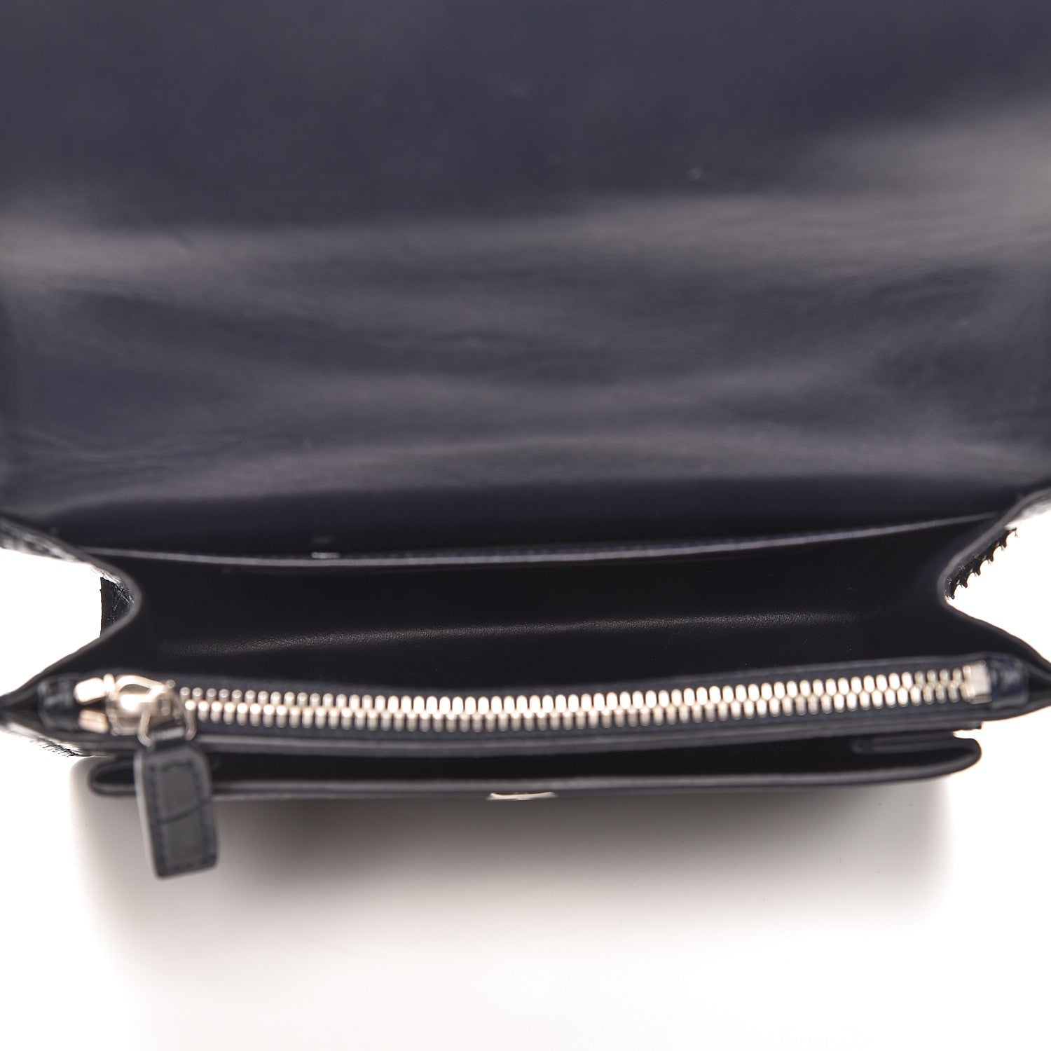 Saint Laurent Calfskin Crocodile Embossed Monogram Sunset Chain Wallet Navy 6 of 8