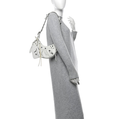 Balenciaga Extra Supple Calfskin Crocodile Embossed Le Cagole Shoulder Bag XS Optic White 2 of 11