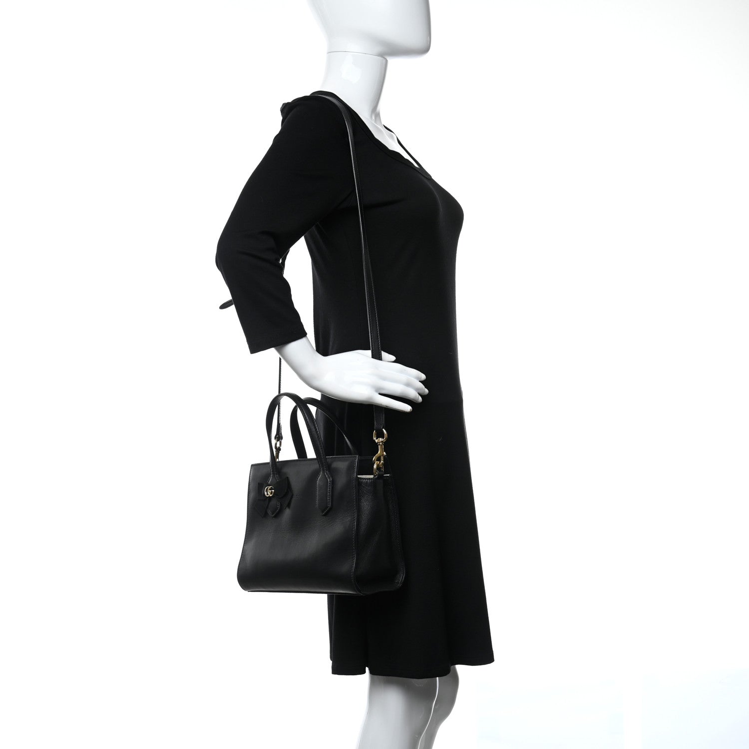 Gucci Calfskin Marmont Ribbon Top Handle Bag Black 3 of 10