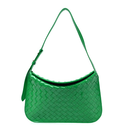 Bottega Veneta Brushed Calfskin Intrecciato Cradle Fold Over Shoulder Bag Parakeet 2 of 13