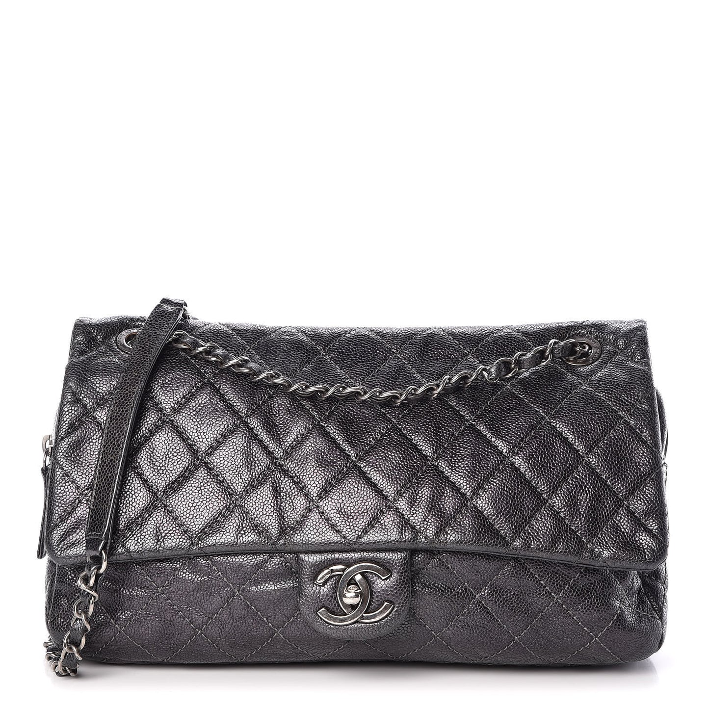 Iridescent Caviar Quilted Large Chic Flap Grey