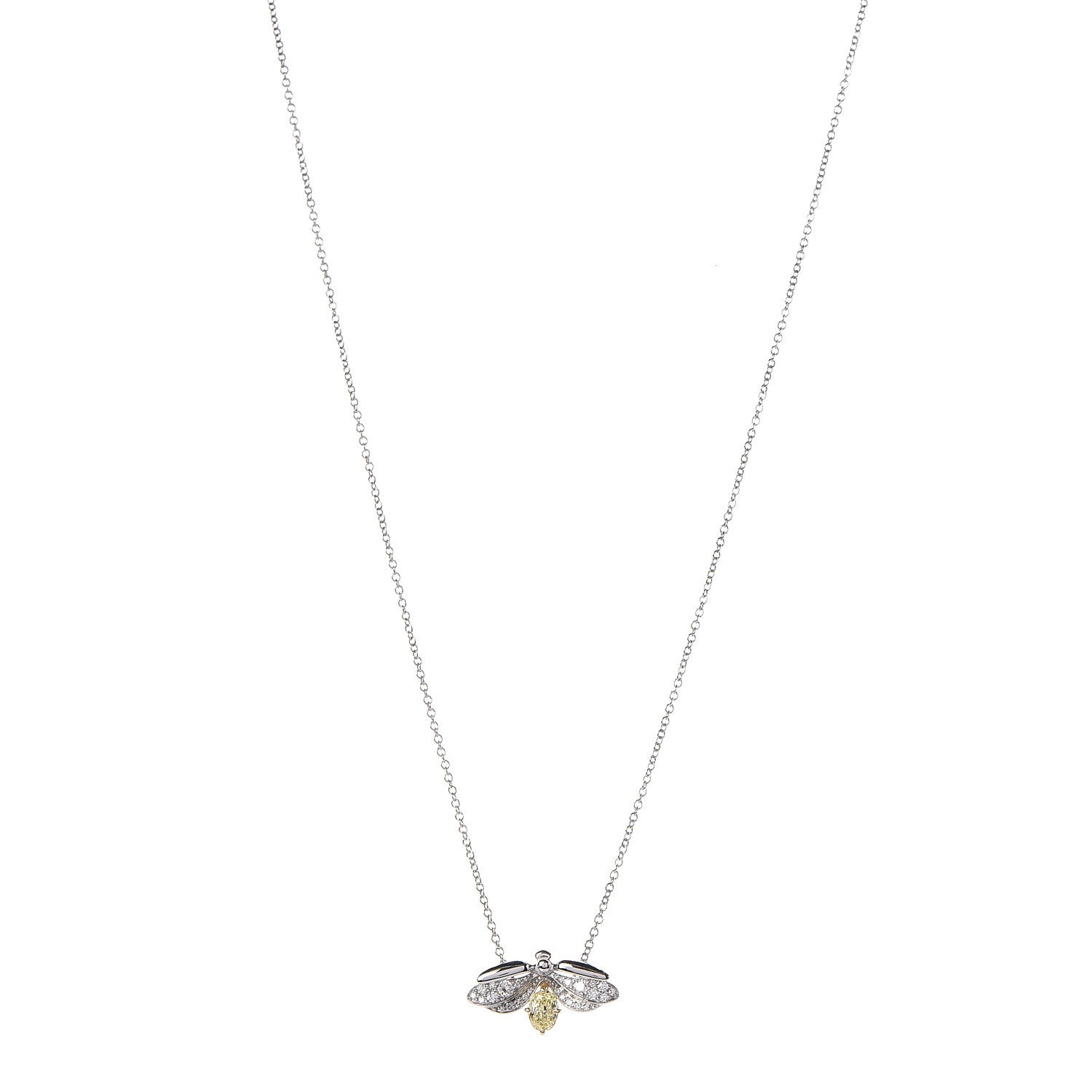 Tiffany Platinum 18K Yellow Gold Diamond Fancy Yellow Diamond Paper Flowers Firefly Pendant Necklace 1 of 7