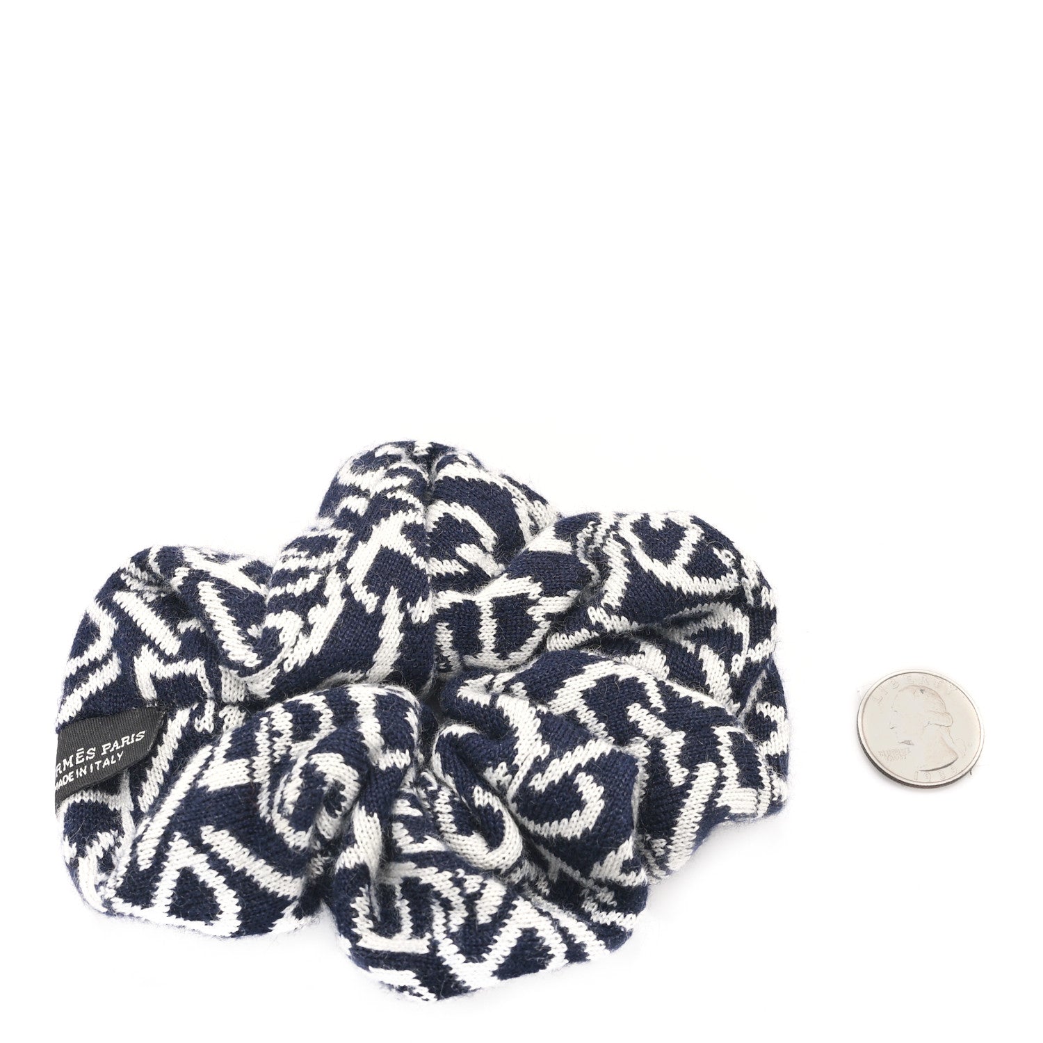 Hermes Jacquard Cashmere Knit Silk Claudia Scrunchie Marine Ecru 2 of 3