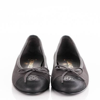 Chanel Suede Lambskin Cap Toe CC Ballerina Flats 36.5 Grey Black 2 of 8