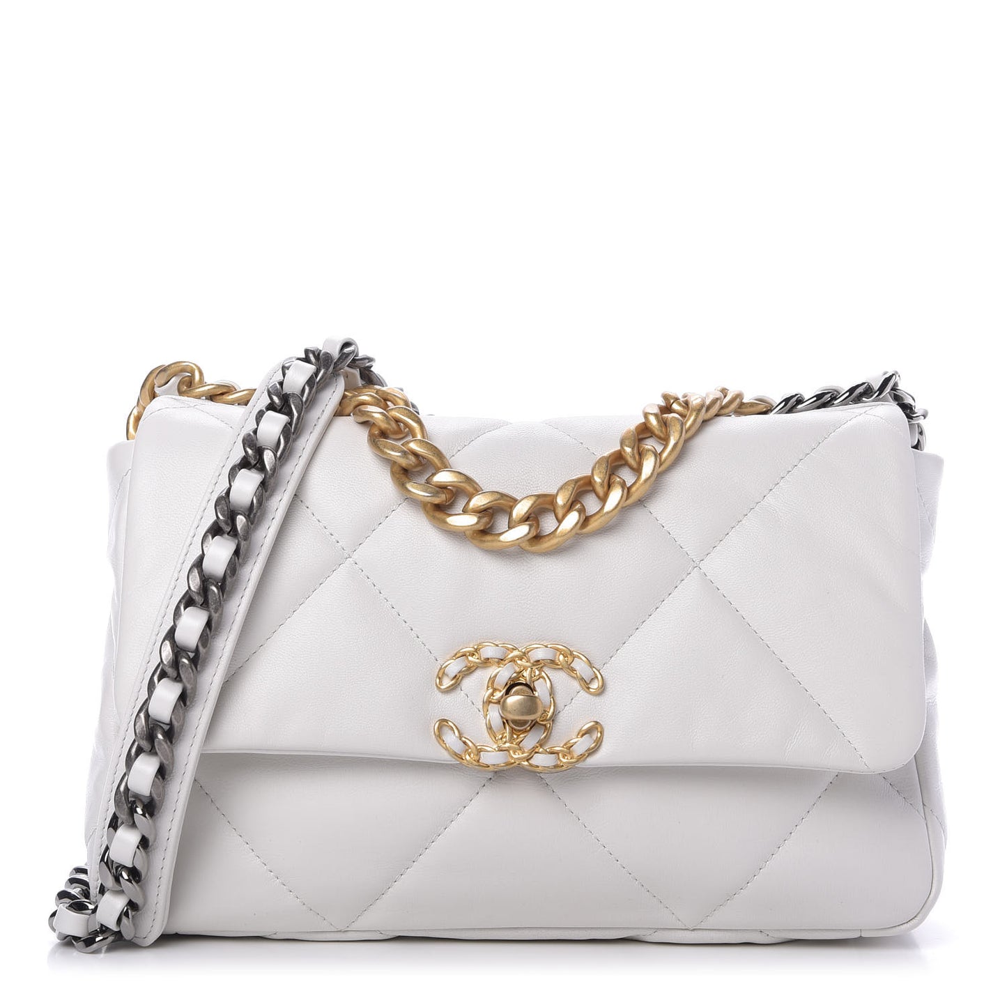 Goatskin Quilted Medium 19 Flap White