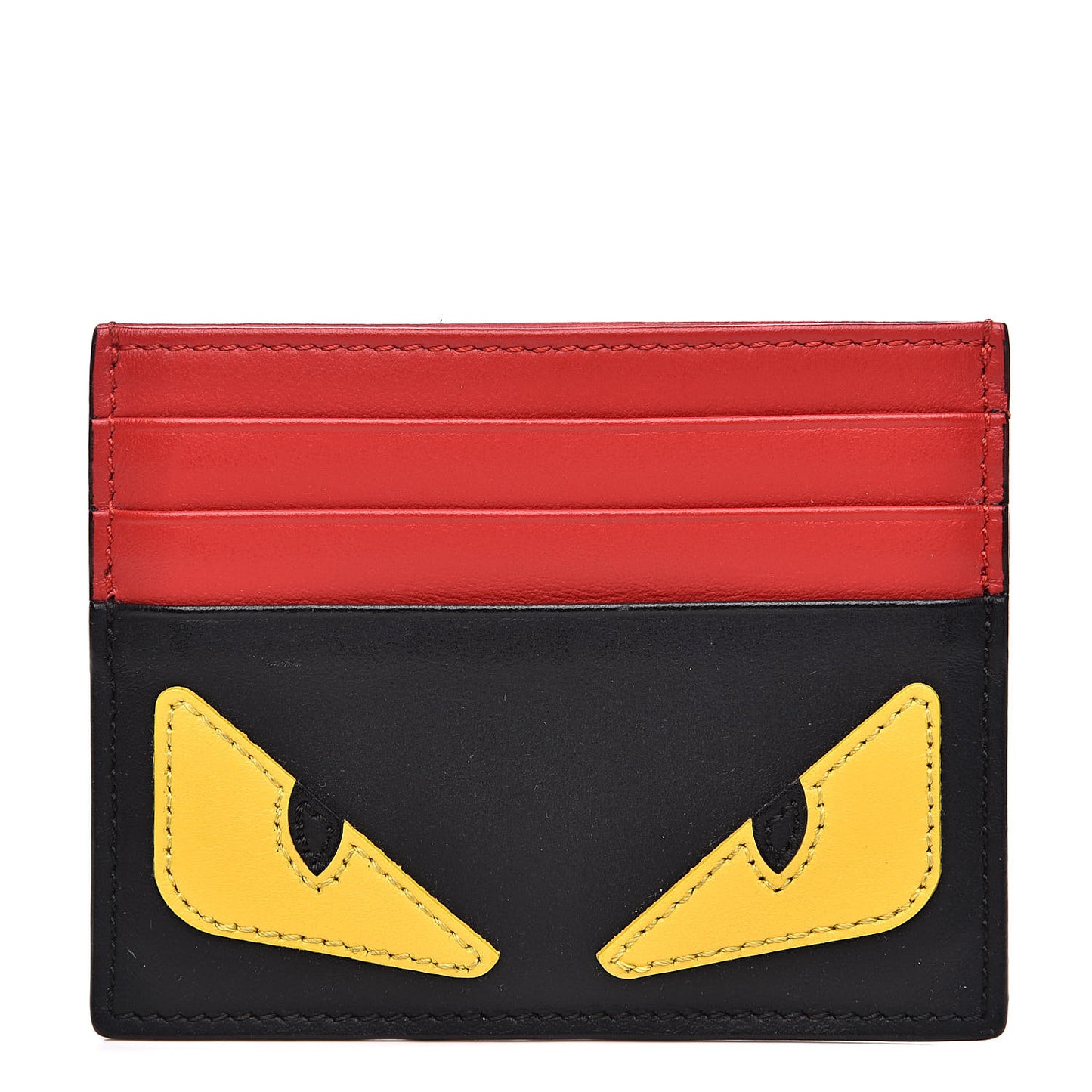 Vitello Century Monster Eyes Inlay Card Holder Black Giallo Rosso