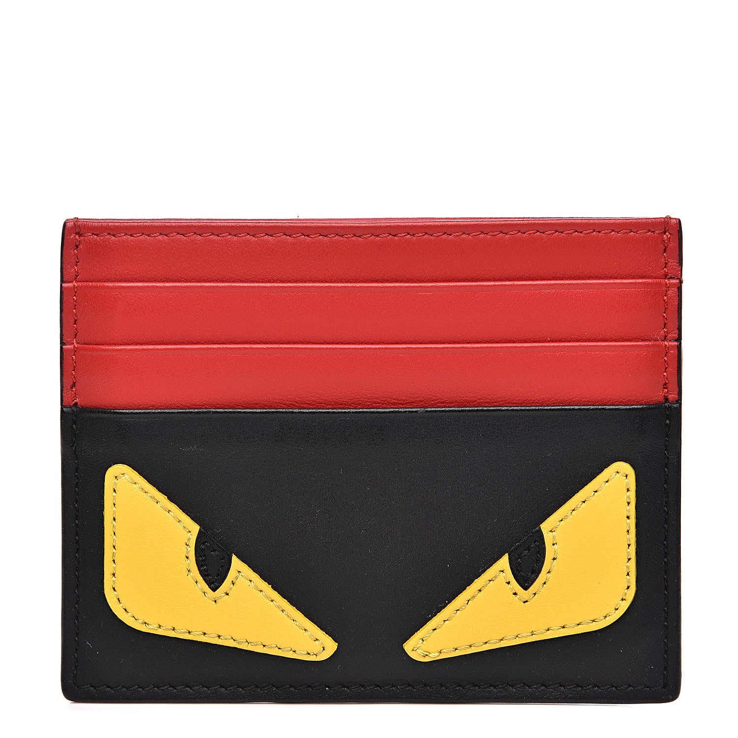 Fendi Vitello Century Monster Eyes Inlay Card Holder Black Giallo Rosso 1 of 9