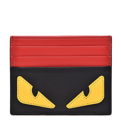 Fendi Vitello Century Monster Eyes Inlay Card Holder Black Giallo Rosso 1 of 9