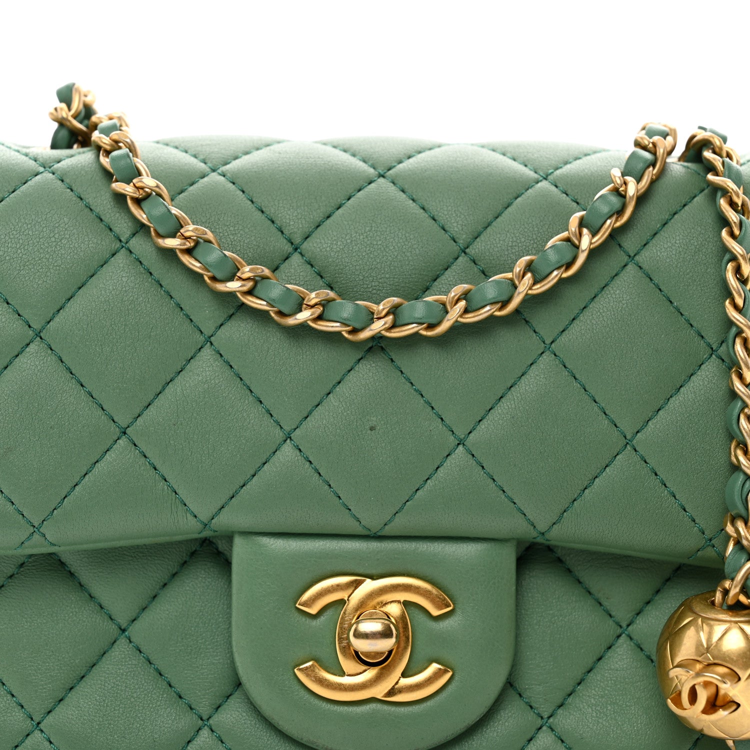 Chanel Lambskin Quilted Mini Pearl Crush Flap Dark Green 4 of 11