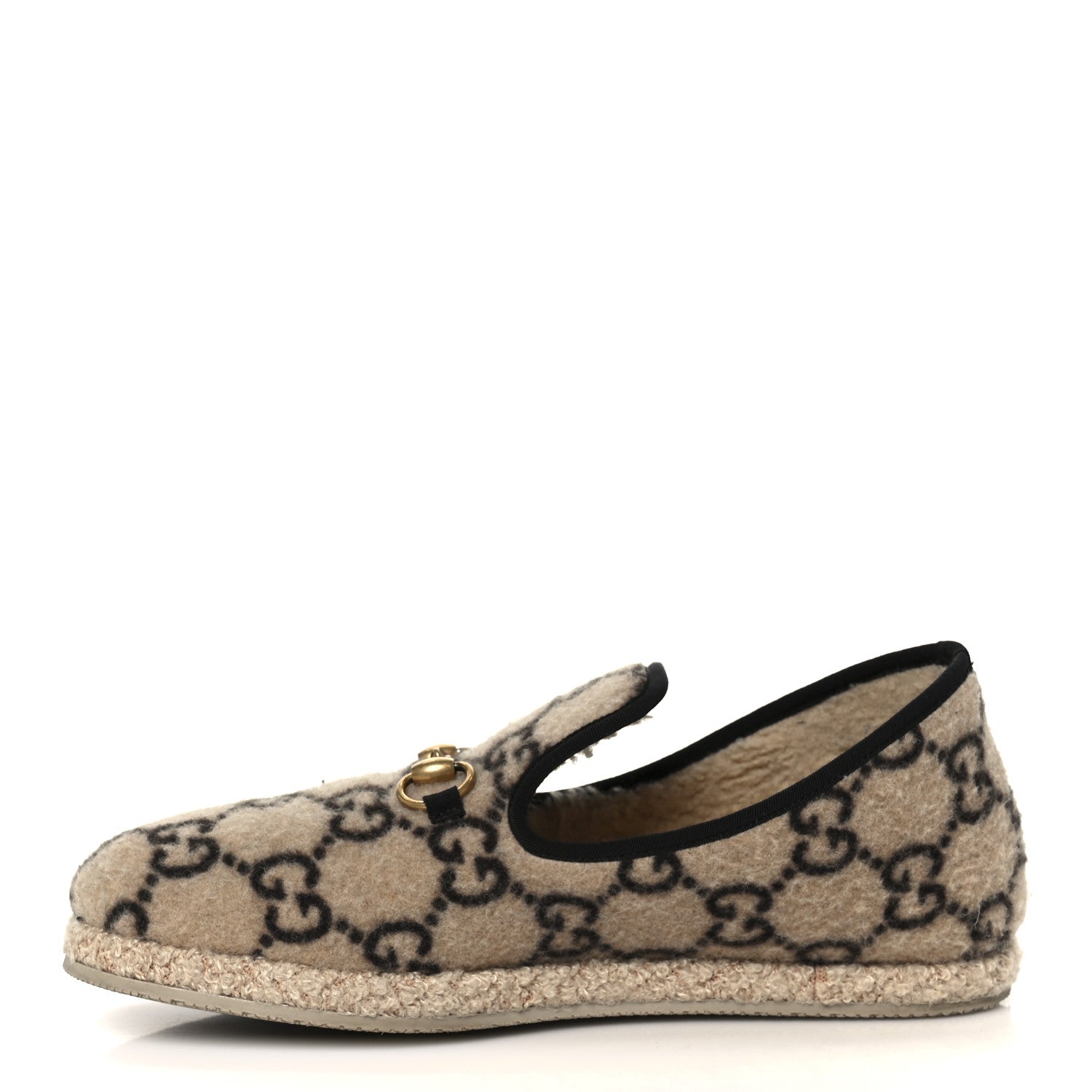 Gucci Covered Wool GG Monogram Mens Fria Horsebit Loafers 9 Beige Ebony Black Butterscotch 1 of 11