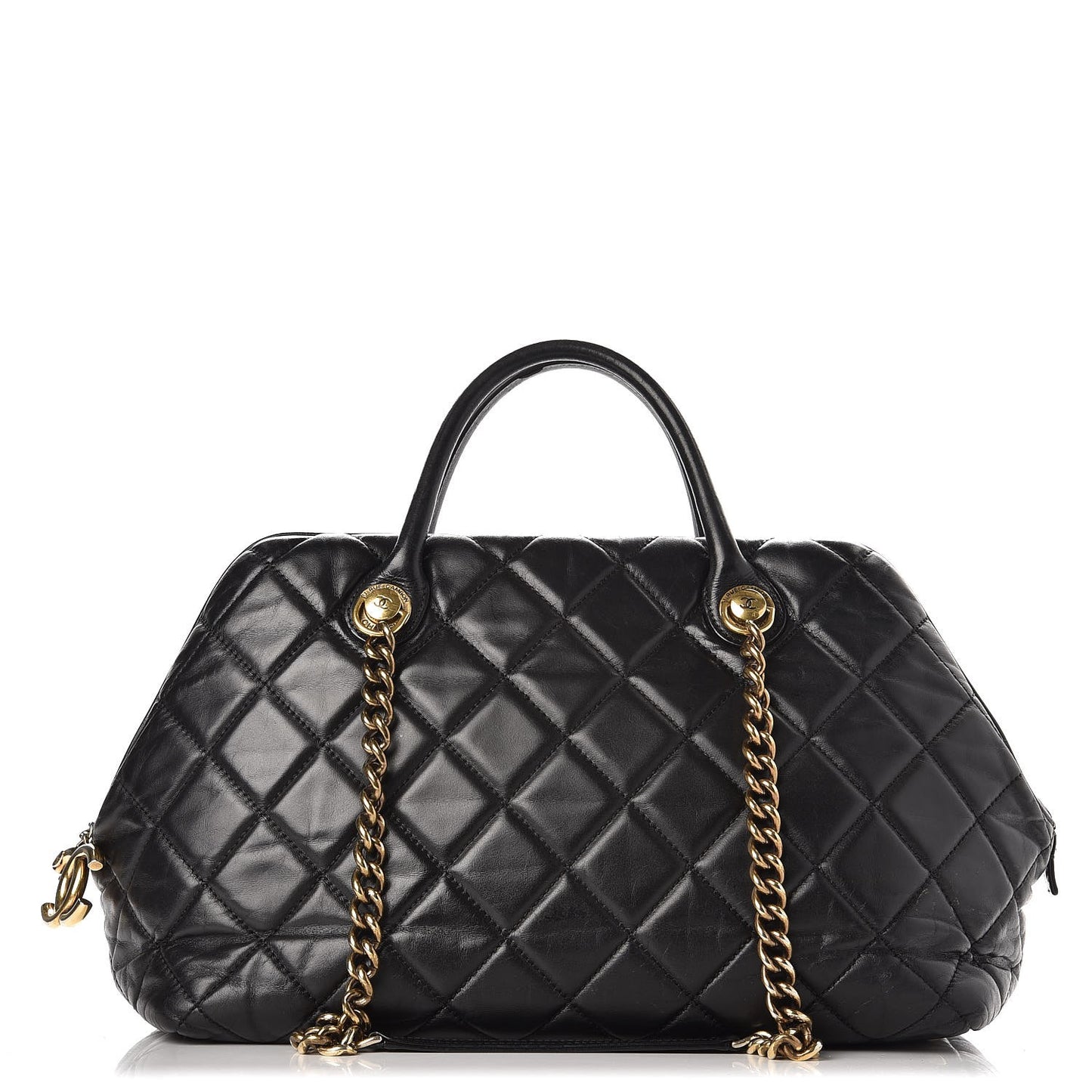 Glazed Calfskin Castle Rock Bowling Bag Black