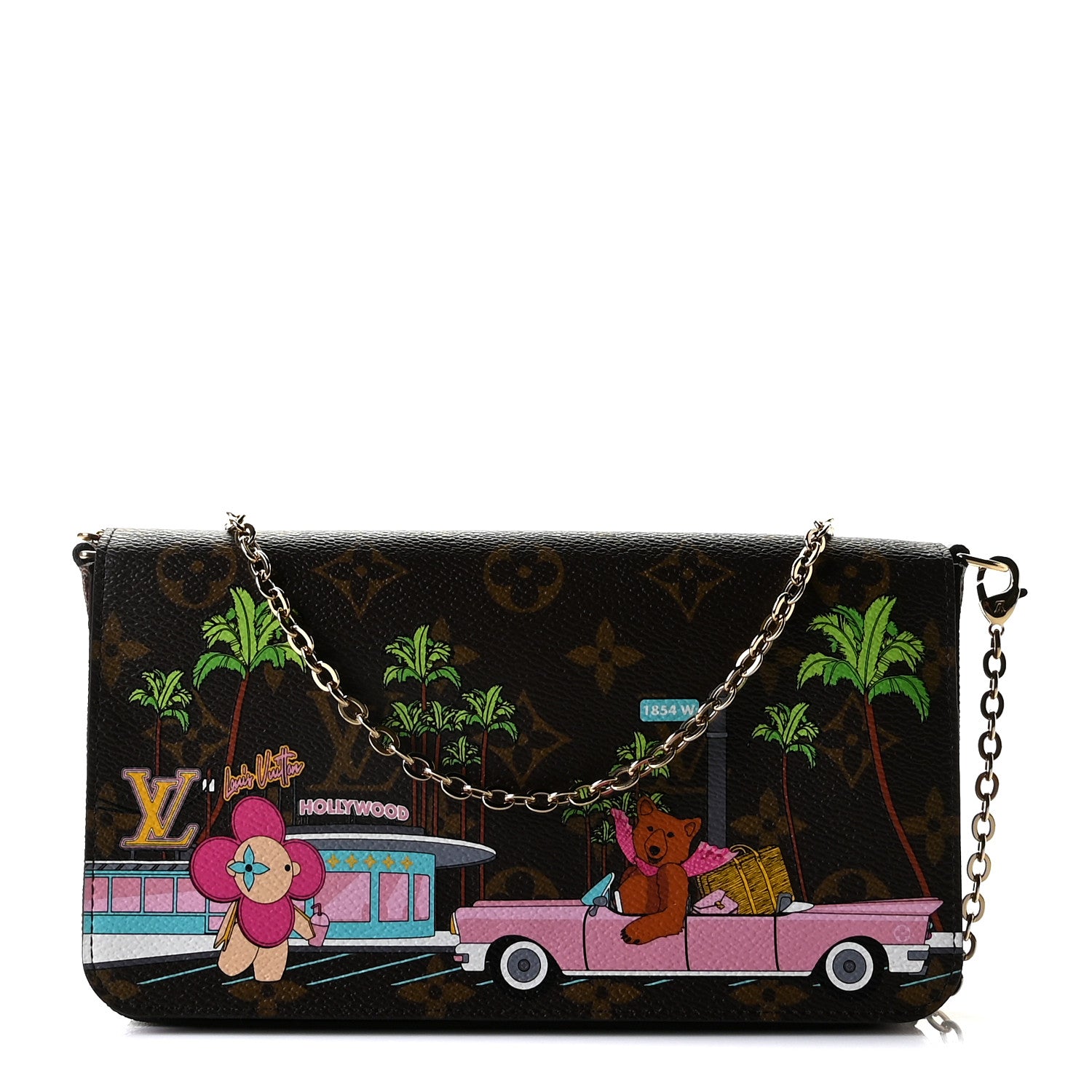 Louis Vuitton Monogram 2021 Christmas Animation Hollywood Pochette Felicie Chain Wallet Fuchsia 1 of 10