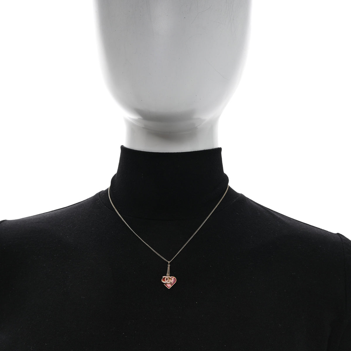 Chanel Enamel Heart CC Charm Necklace Gold 2 of 5
