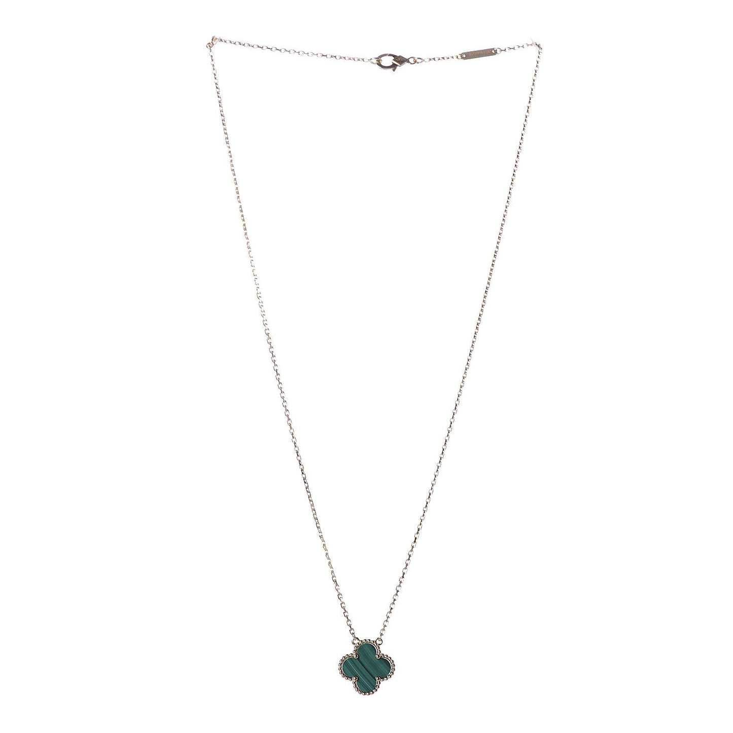 18K Yellow Gold Malachite Vintage Alhambra Pendant Necklace