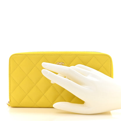 Chanel Caviar Quilted Large Gusset Zip Around Wallet Yellow 2 of 9
