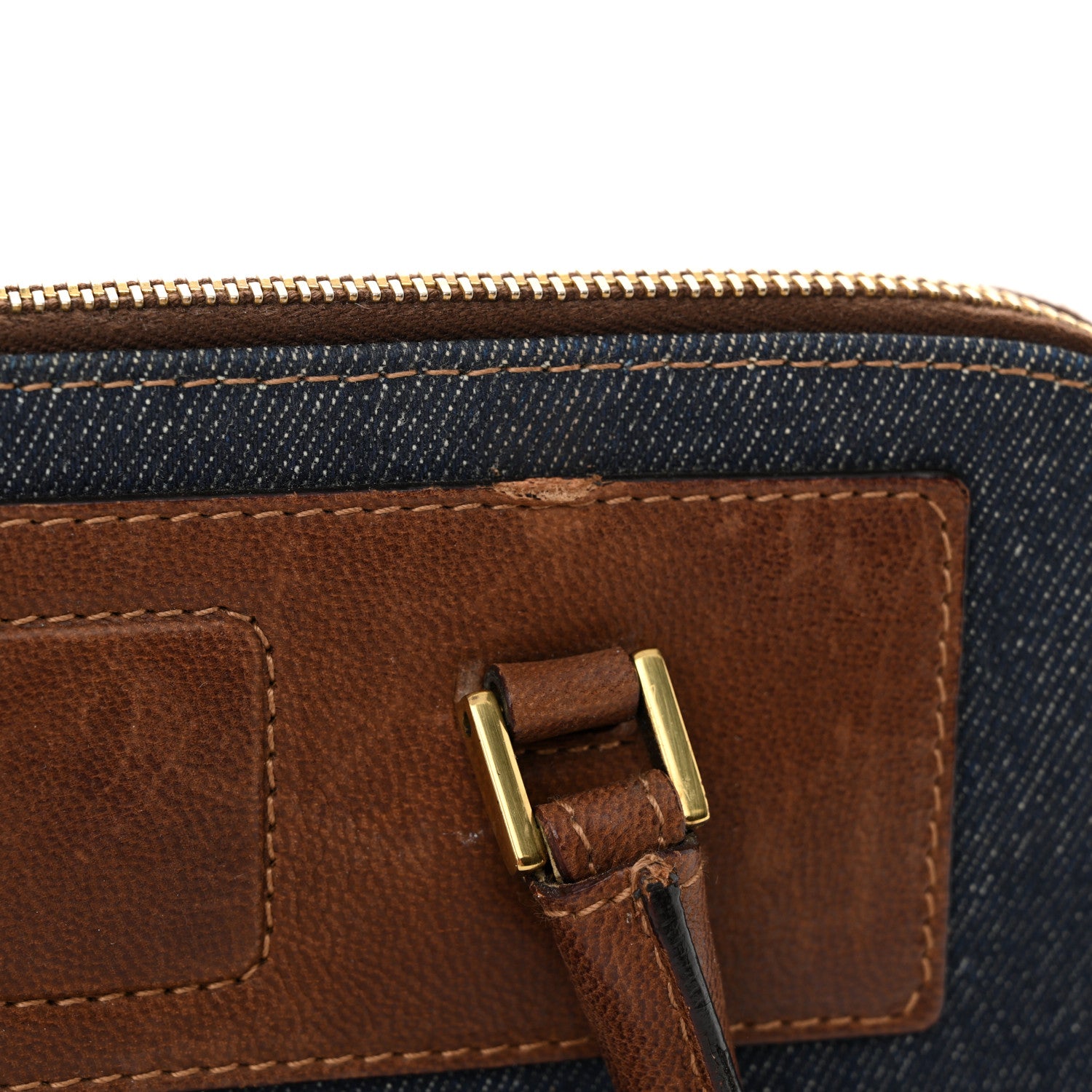 Christian Dior Denim Calfskin Street Chic Top Handle Bag Blue Brown 12 of 16
