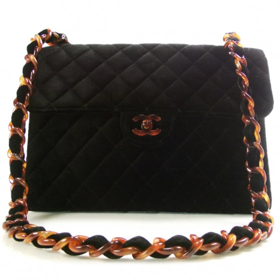 Velvet Quilted Bekko Chain Jumbo Flap Black