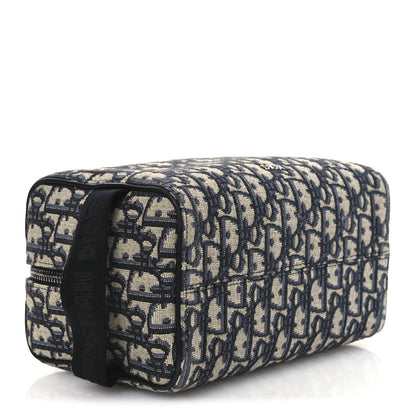 Christian Dior Oblique Jacquard Grained Calfskin Lingot Toiletry Case Blue Black 4 of 11