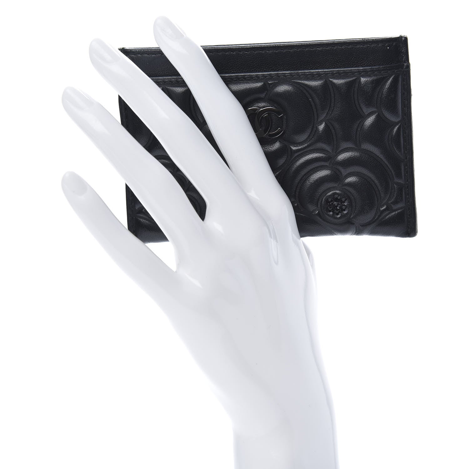 Chanel Lambskin Camellia Embossed Card Holder So Black 2 of 10