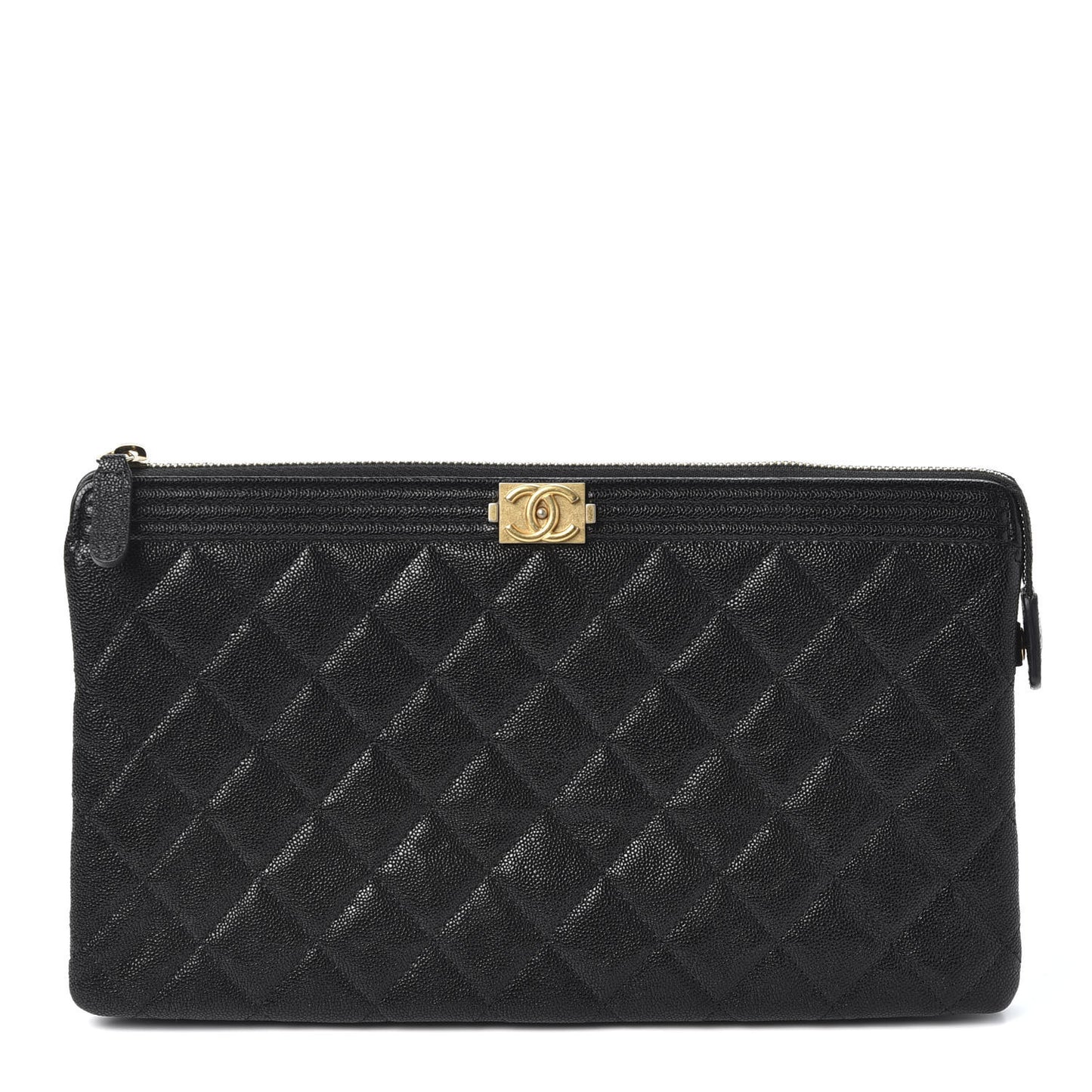 Caviar Quilted Small Zipped Boy Pouch Black