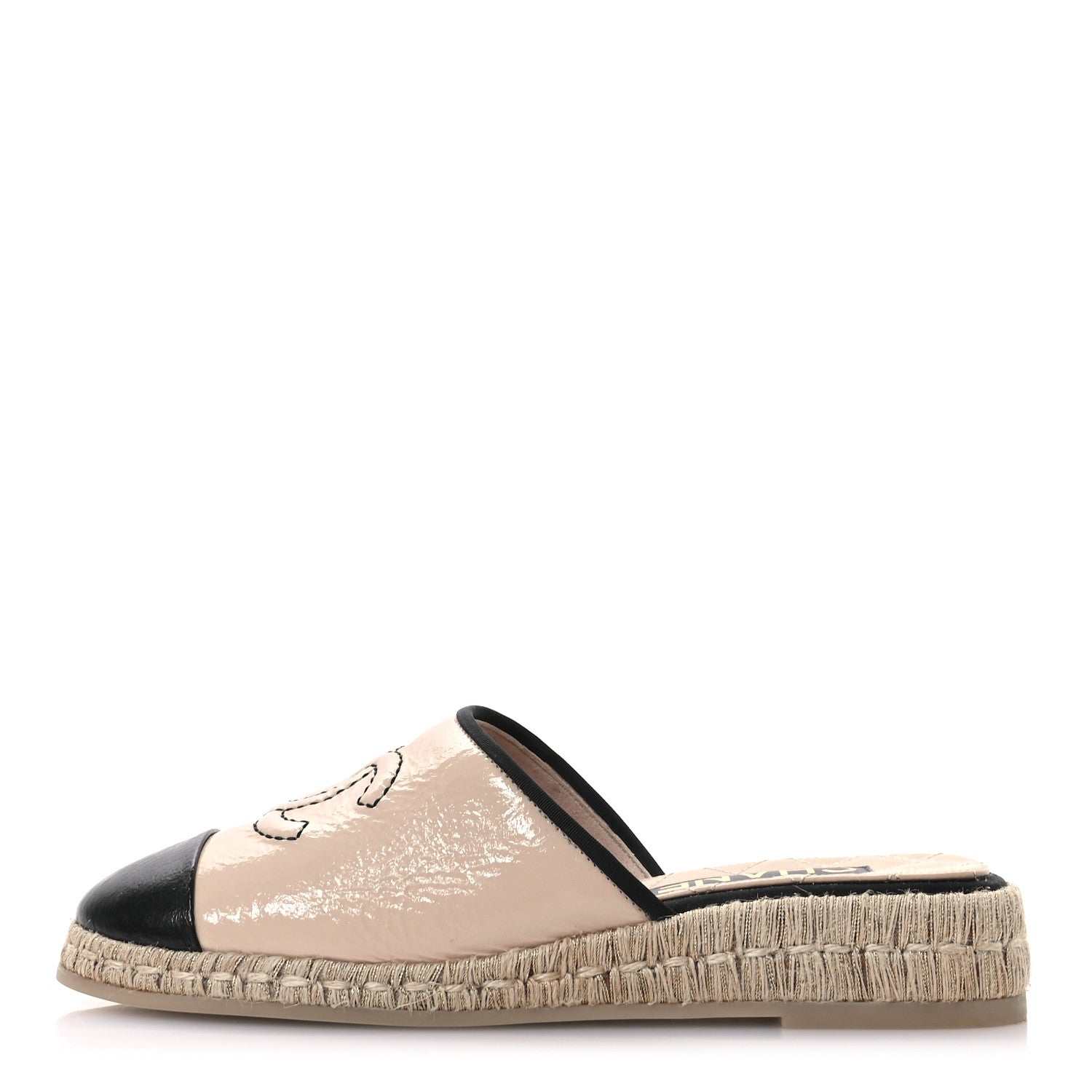 Chanel Crumpled Goatskin CC Espadrille Mules 39 Beige Black 1 of 10
