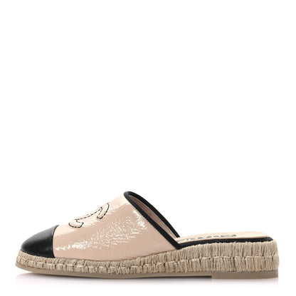 Chanel Crumpled Goatskin CC Espadrille Mules 39 Beige Black 1 of 10