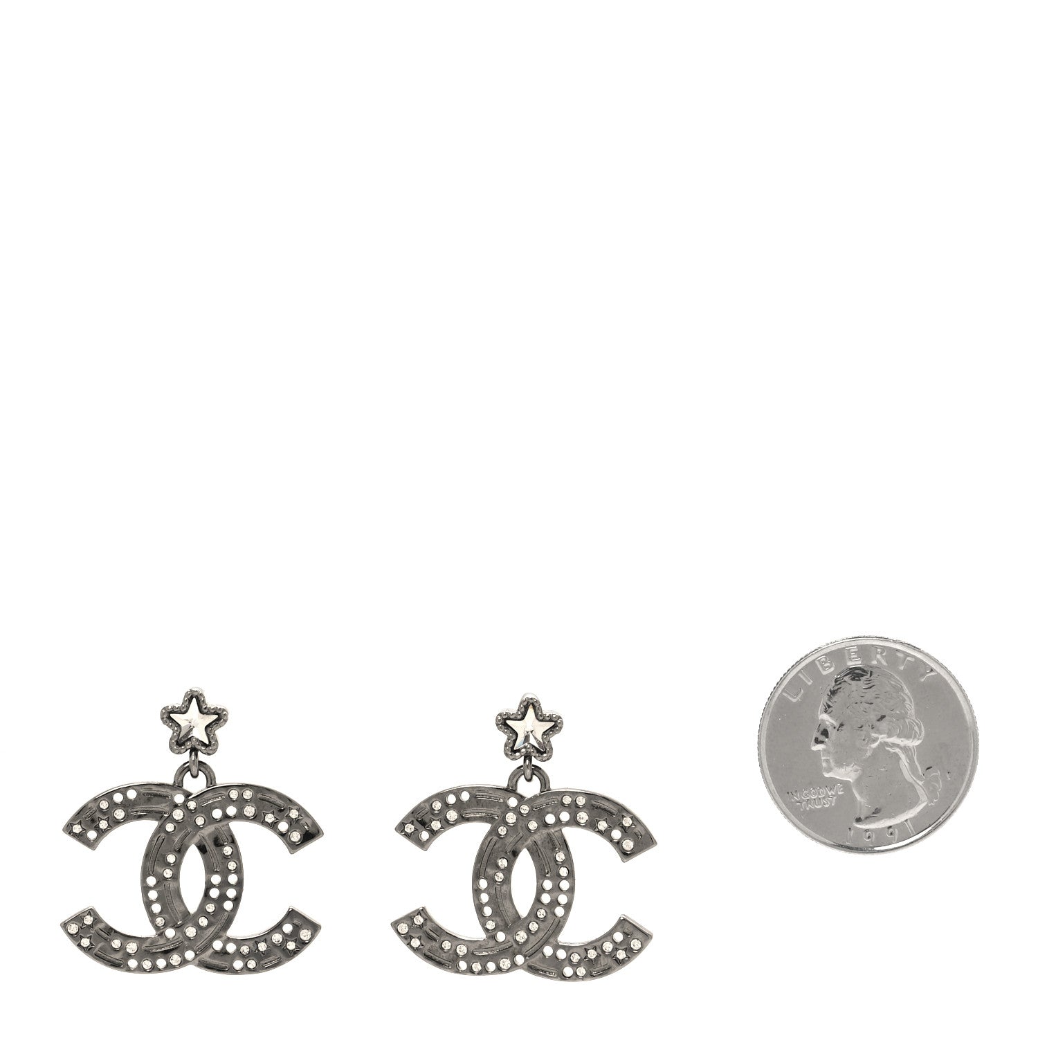 Chanel Ruthenium Crystal Star CC Drop Earrings 2 of 5