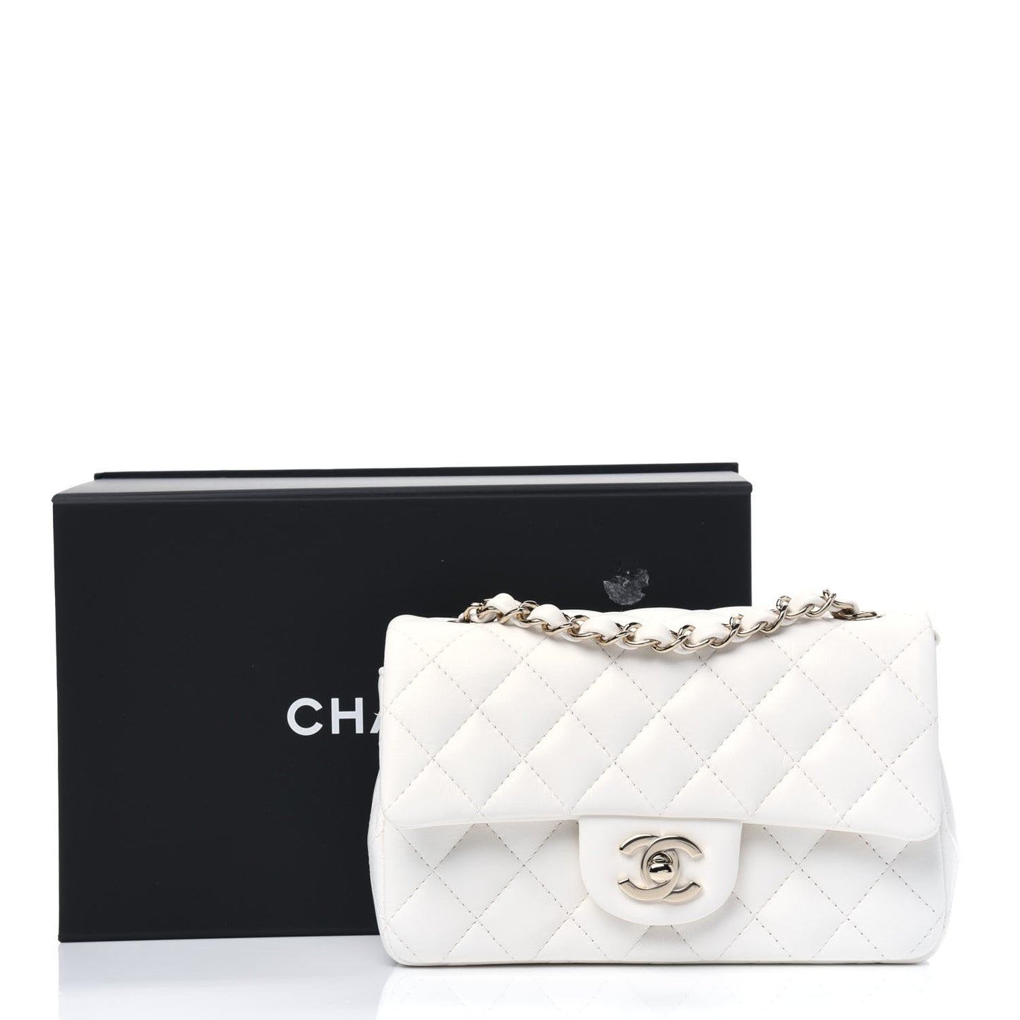 Lambskin Quilted Mini Rectangular Flap White
