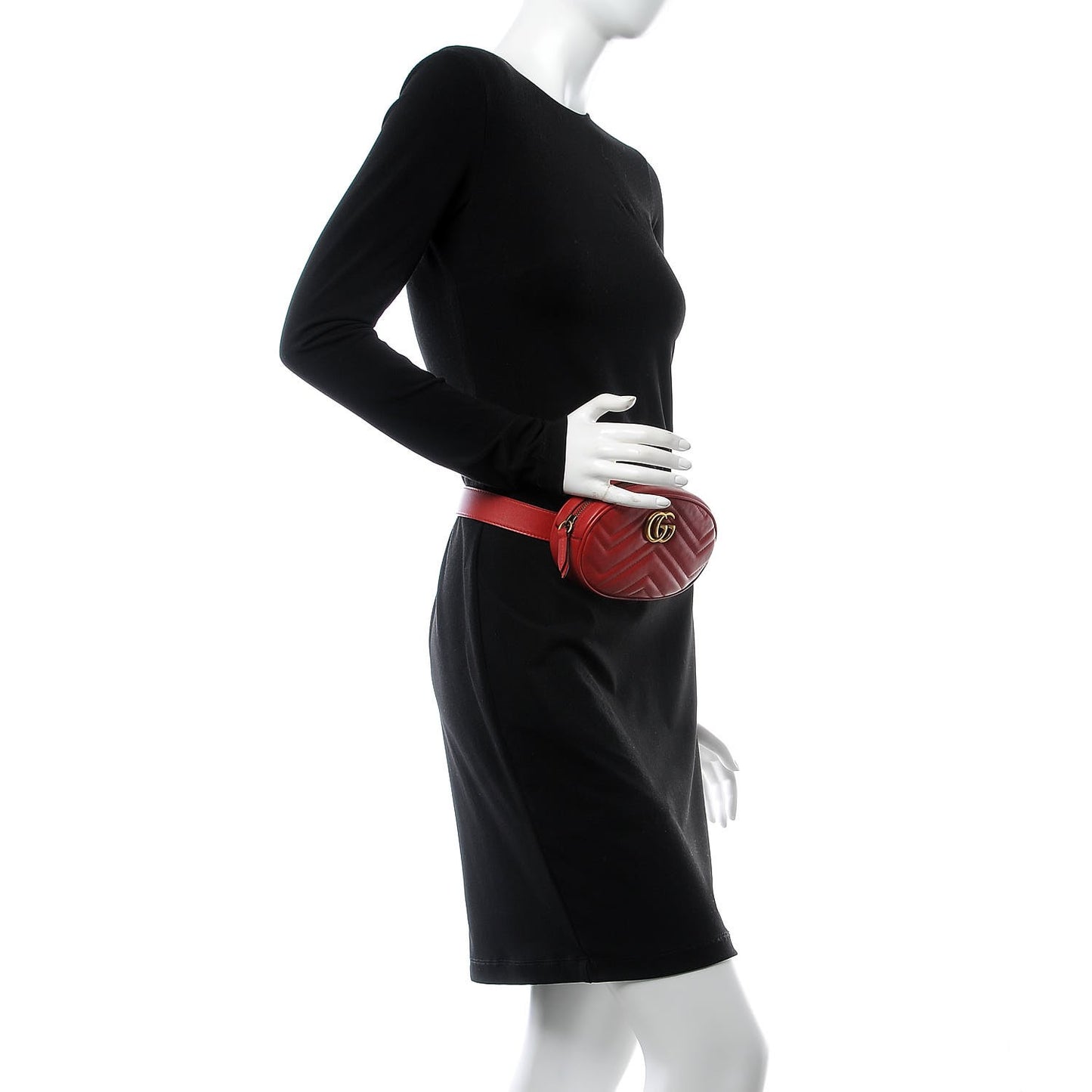 Calfskin Matelasse GG Marmont Belt Bag 95 38 Hibiscus Red