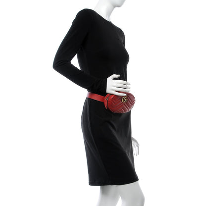 Gucci Calfskin Matelasse GG Marmont Belt Bag 95 38 Hibiscus Red 2 of 6