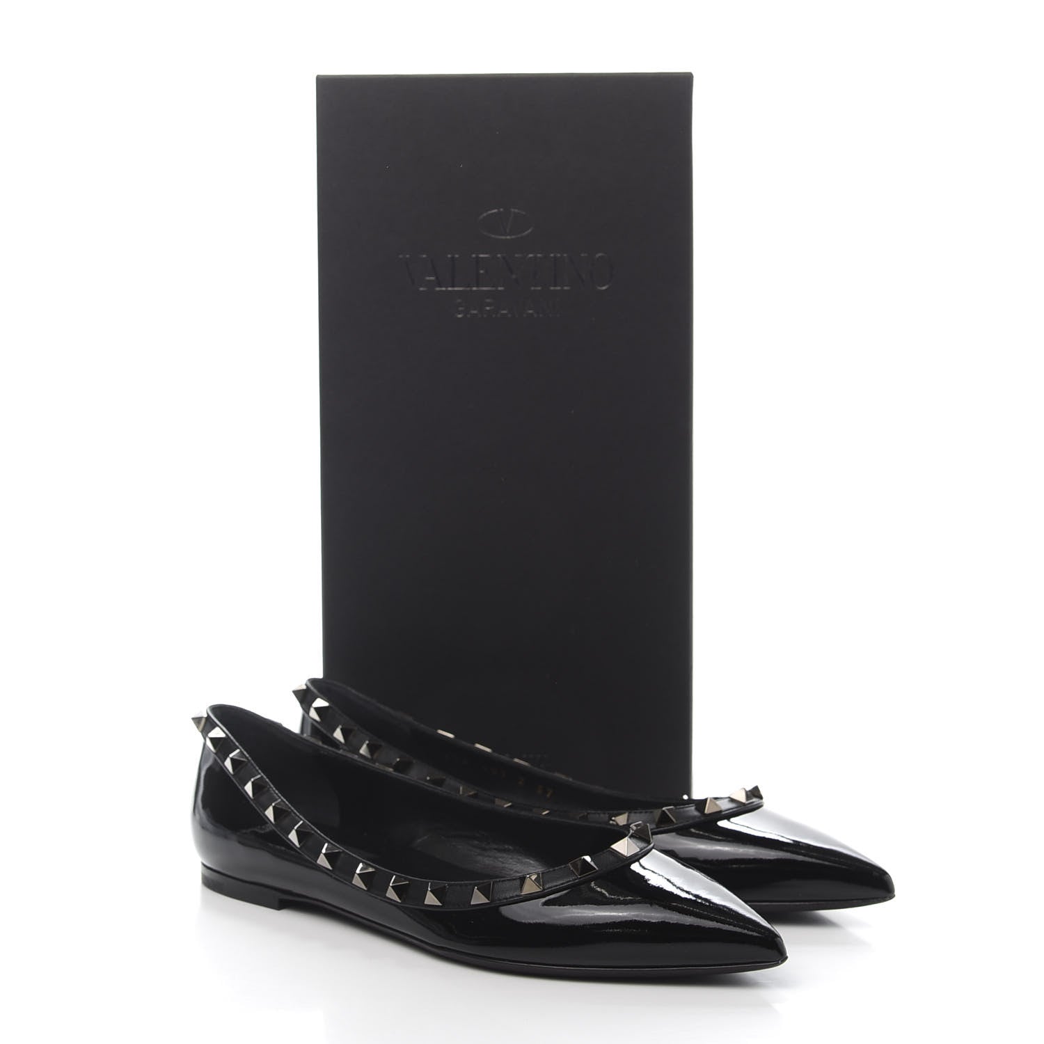 Valentino Garavani Patent Rockstud Ballerina Flats 37 Black 9 of 9