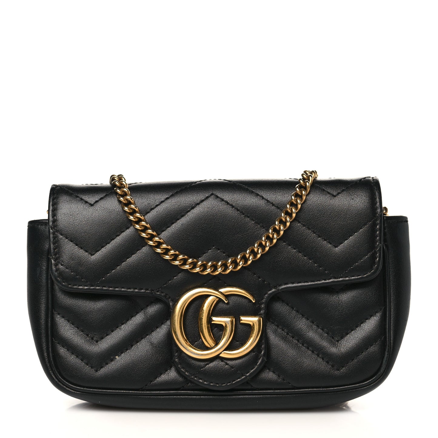 Calfskin Matelasse Super Mini GG Marmont Shoulder Bag Black