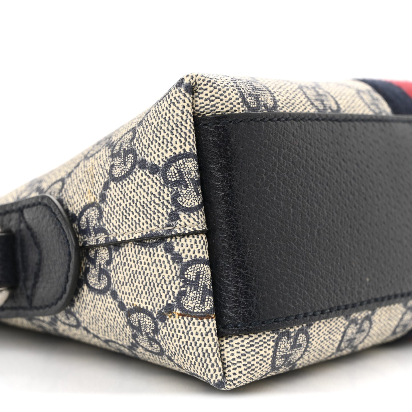 GG Supreme Monogram Textured Dollar Calfskin Web Small Ophidia Dome Shoulder Bag Beige Blue