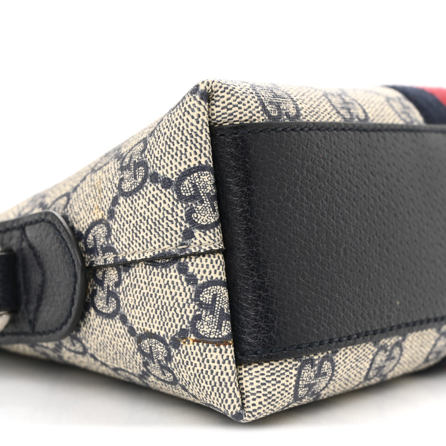 Gucci GG Supreme Monogram Textured Dollar Calfskin Web Small Ophidia Dome Shoulder Bag Beige Blue 9 of 13