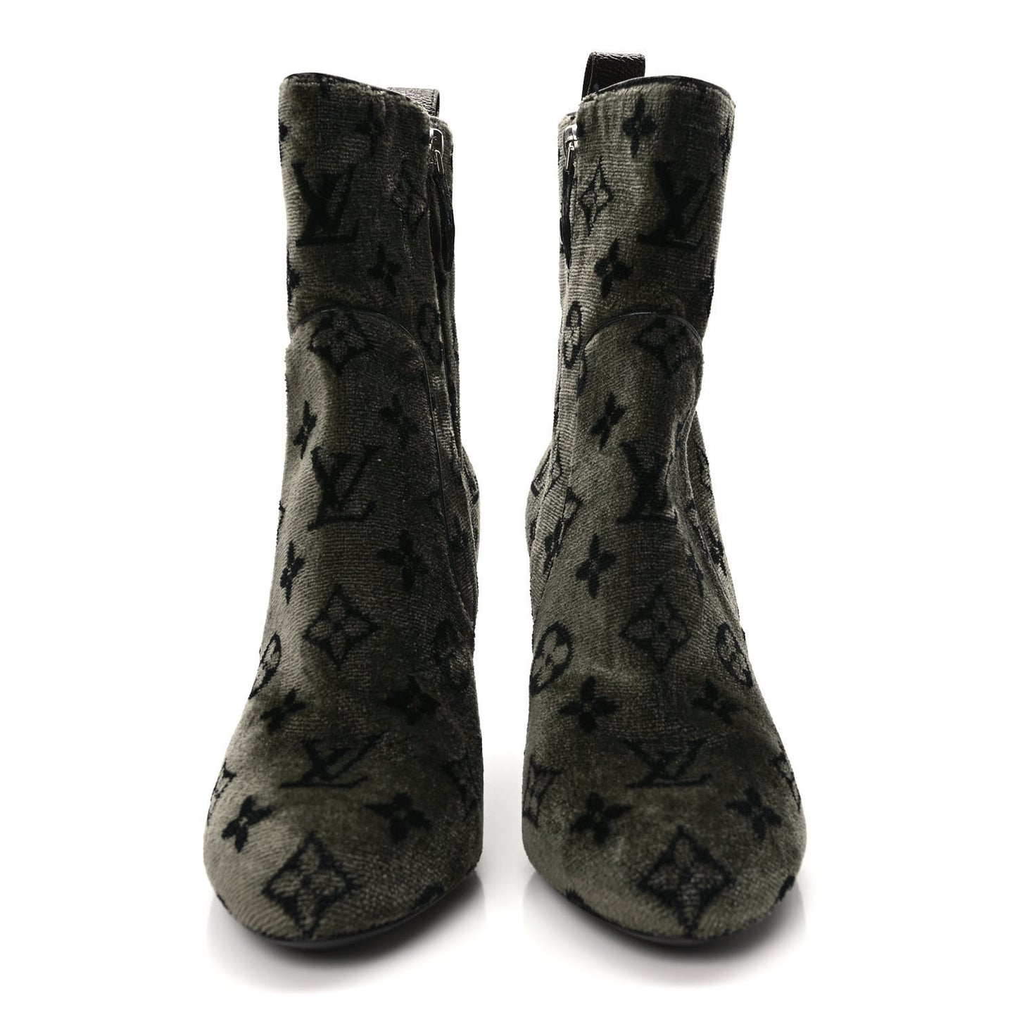 Velvet Monogram Silhouette Ankle Boots 37 Black Green