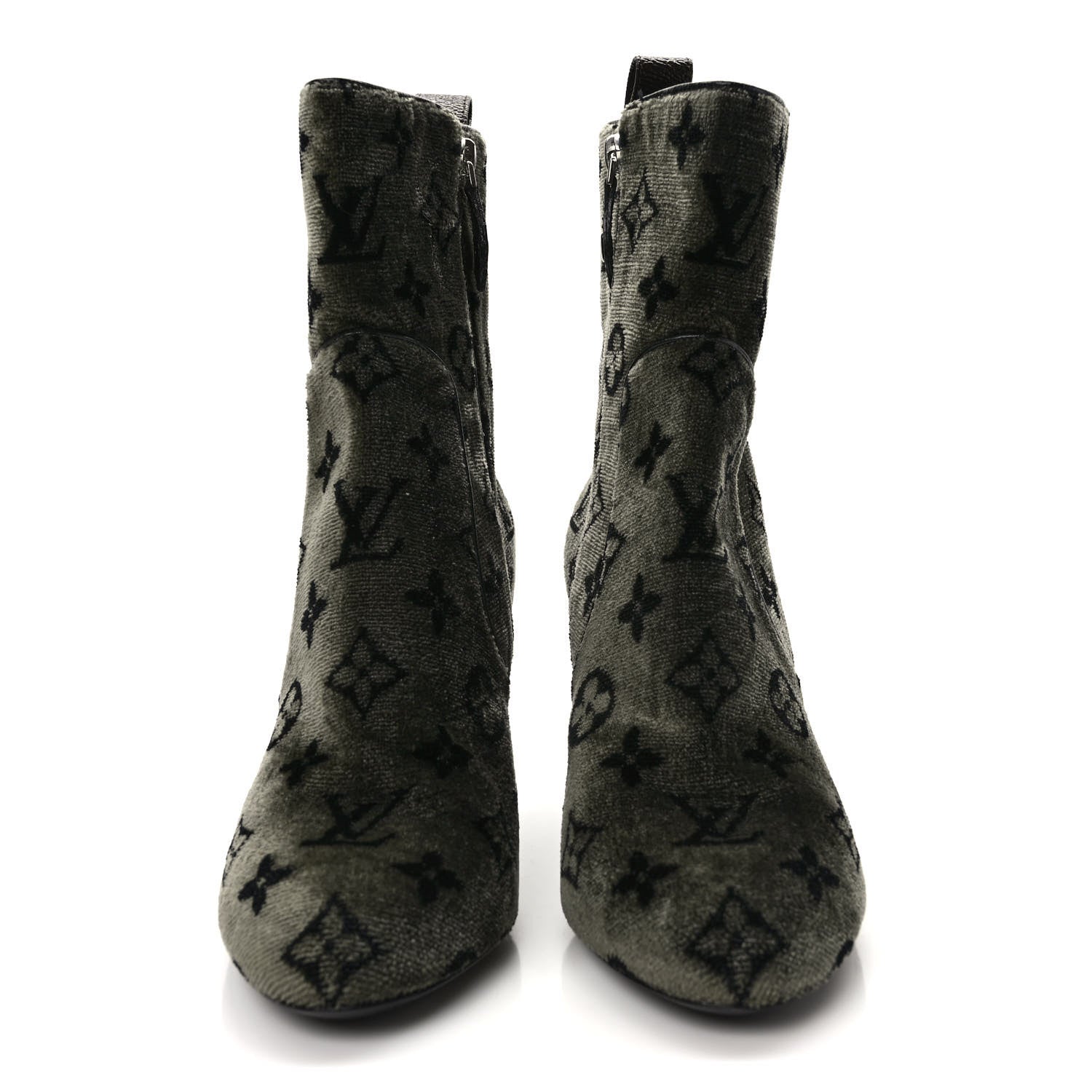 Louis Vuitton Velvet Monogram Silhouette Ankle Boots 37 Black Green 2 of 8