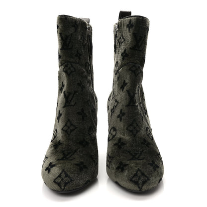 Louis Vuitton Velvet Monogram Silhouette Ankle Boots 37 Black Green 2 of 8