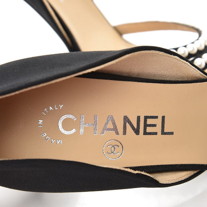 Chanel Satin Grosgrain Pearl Pumps 38 Black 6 of 8