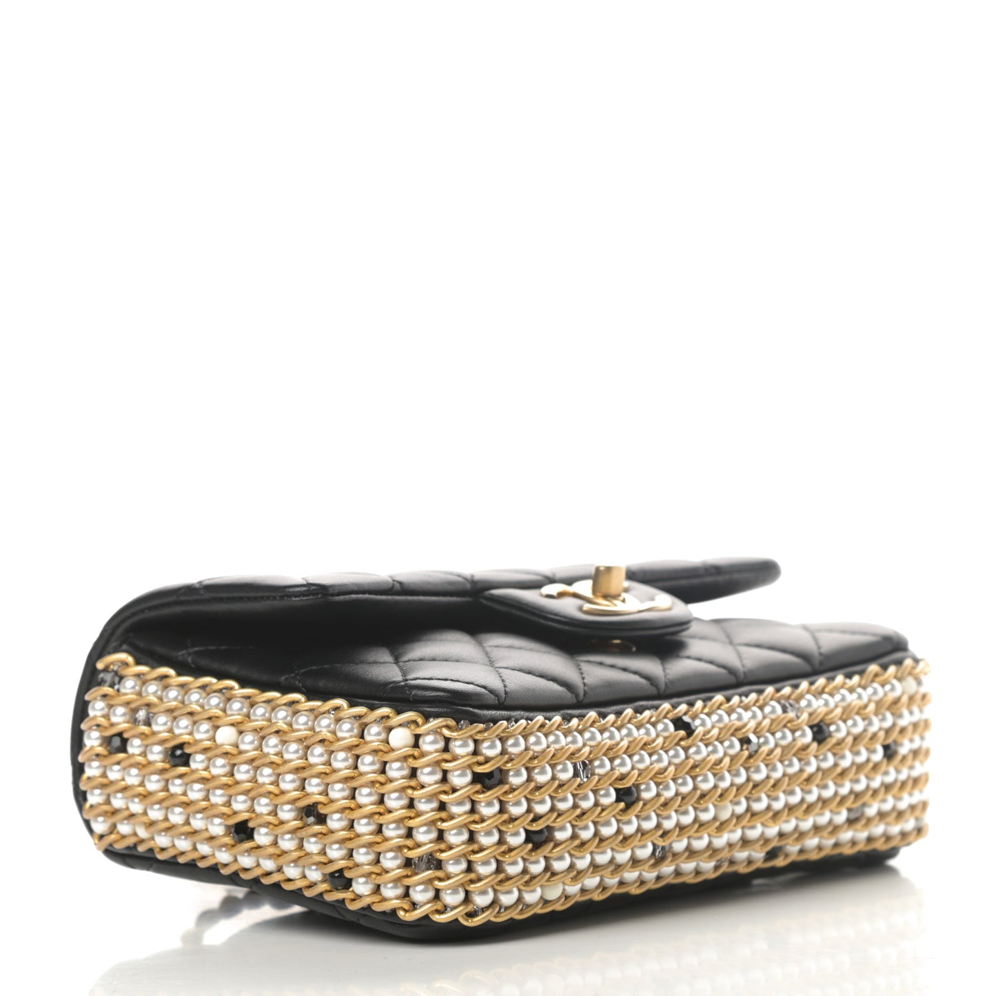 Lambskin Quilted Mini River of Pearls Flap Bag Black