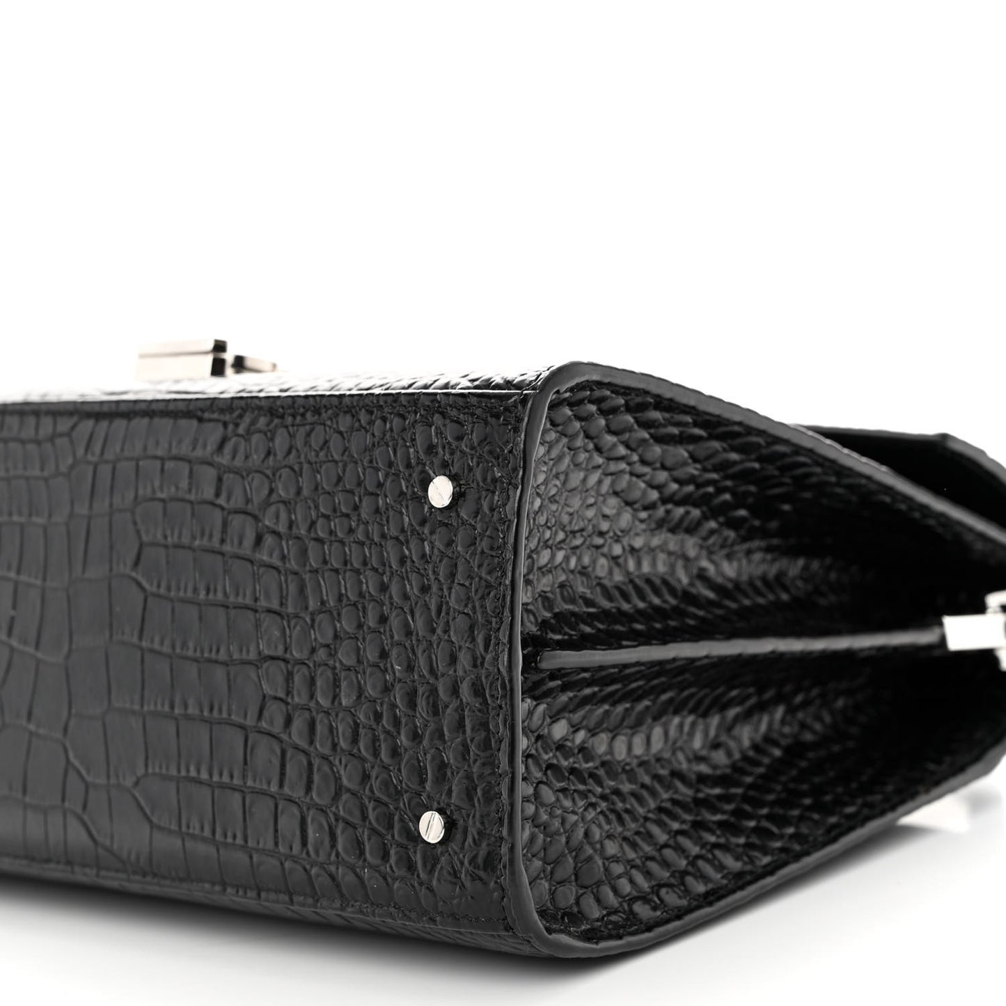 Calfskin Crocodile Embossed Medium Classic Monogram Cassandra Top Handle Black