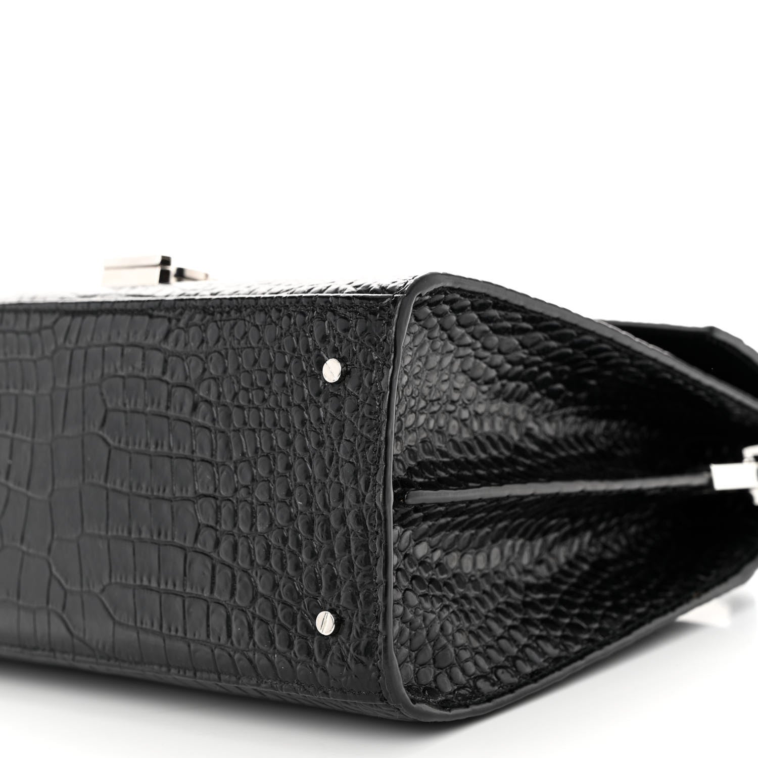 Saint Laurent Calfskin Crocodile Embossed Medium Classic Monogram Cassandra Top Handle Black 9 of 9