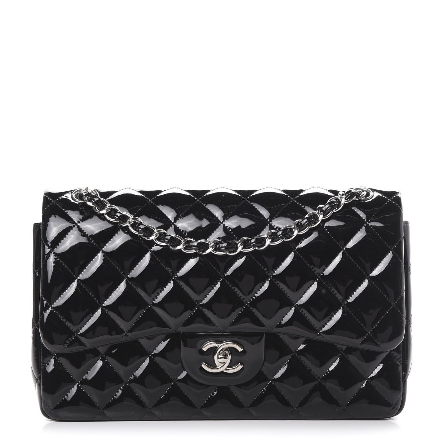Patent Quilted Jumbo Double Flap Black