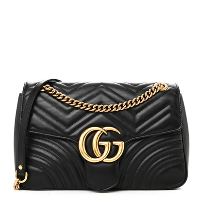 Gucci Calfskin Matelasse Medium GG Marmont Shoulder Bag Black 1 of 10