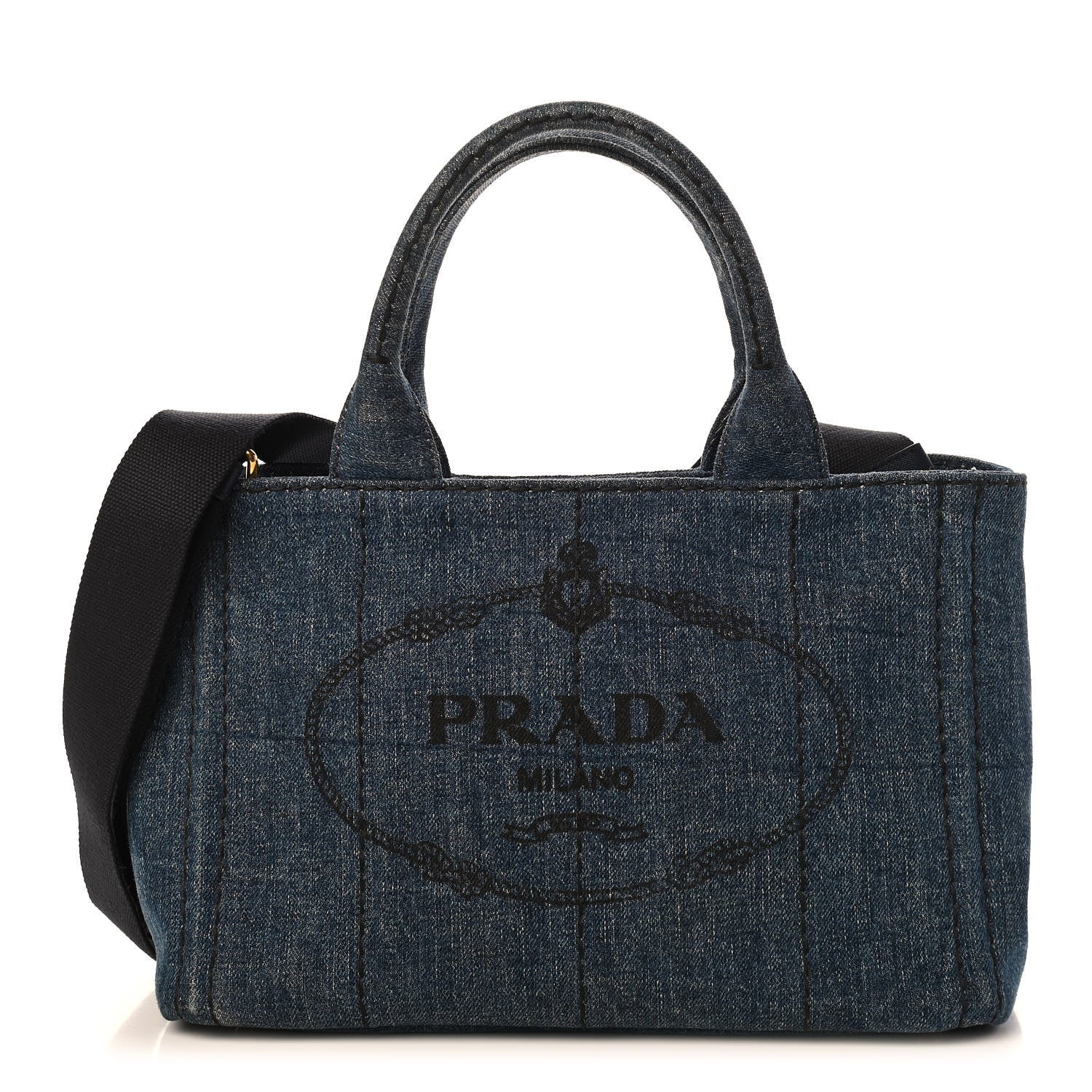 Prada Denim Small Logo Tote Black 1 of 10