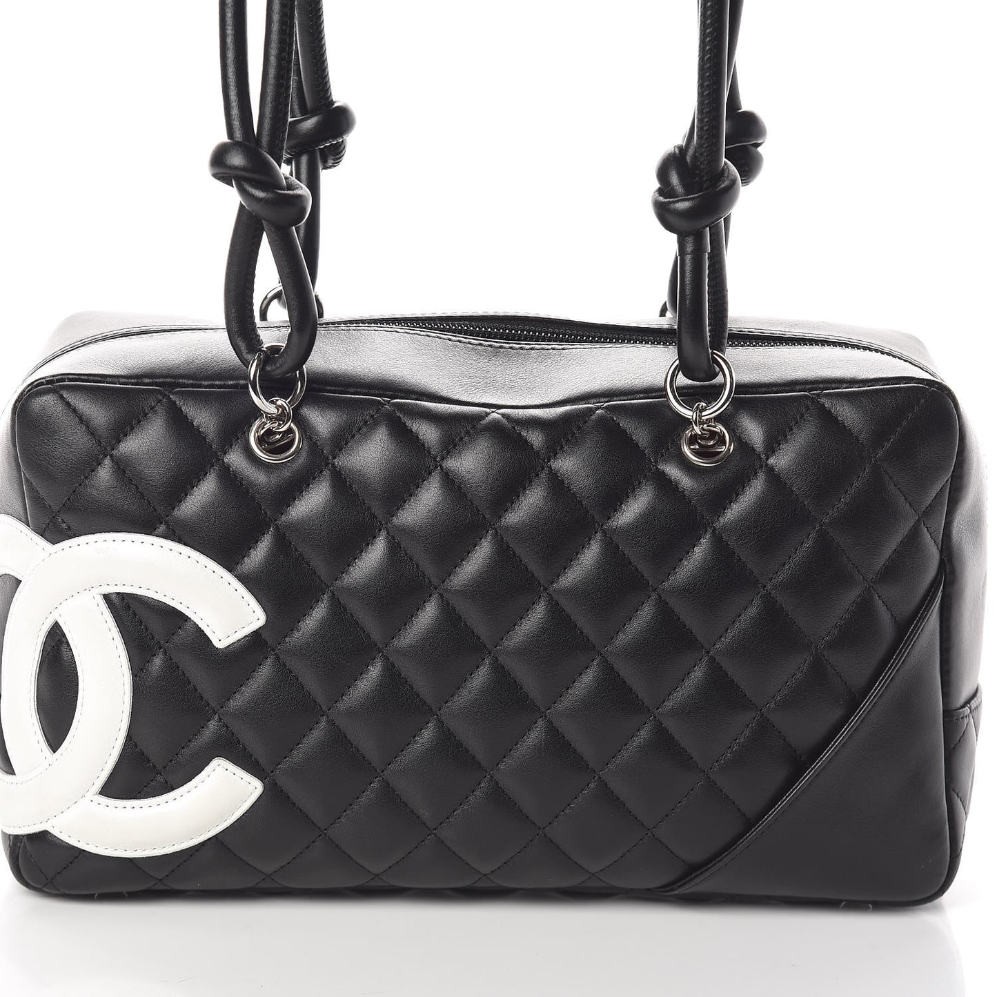 Calfskin Quilted Large Cambon Bowler Black White